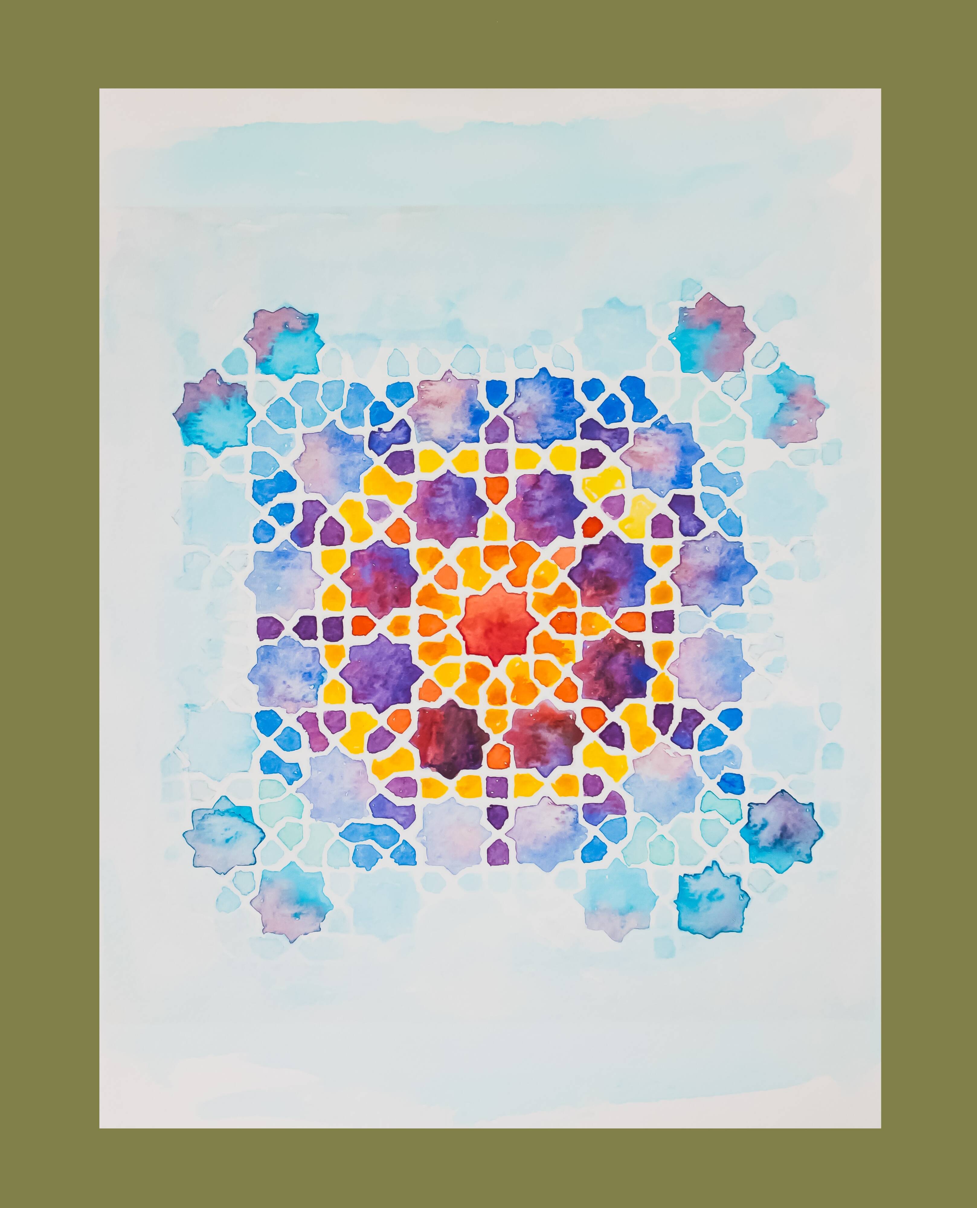 Original acuarela azulejo arabe. Arabic azulejo tile.