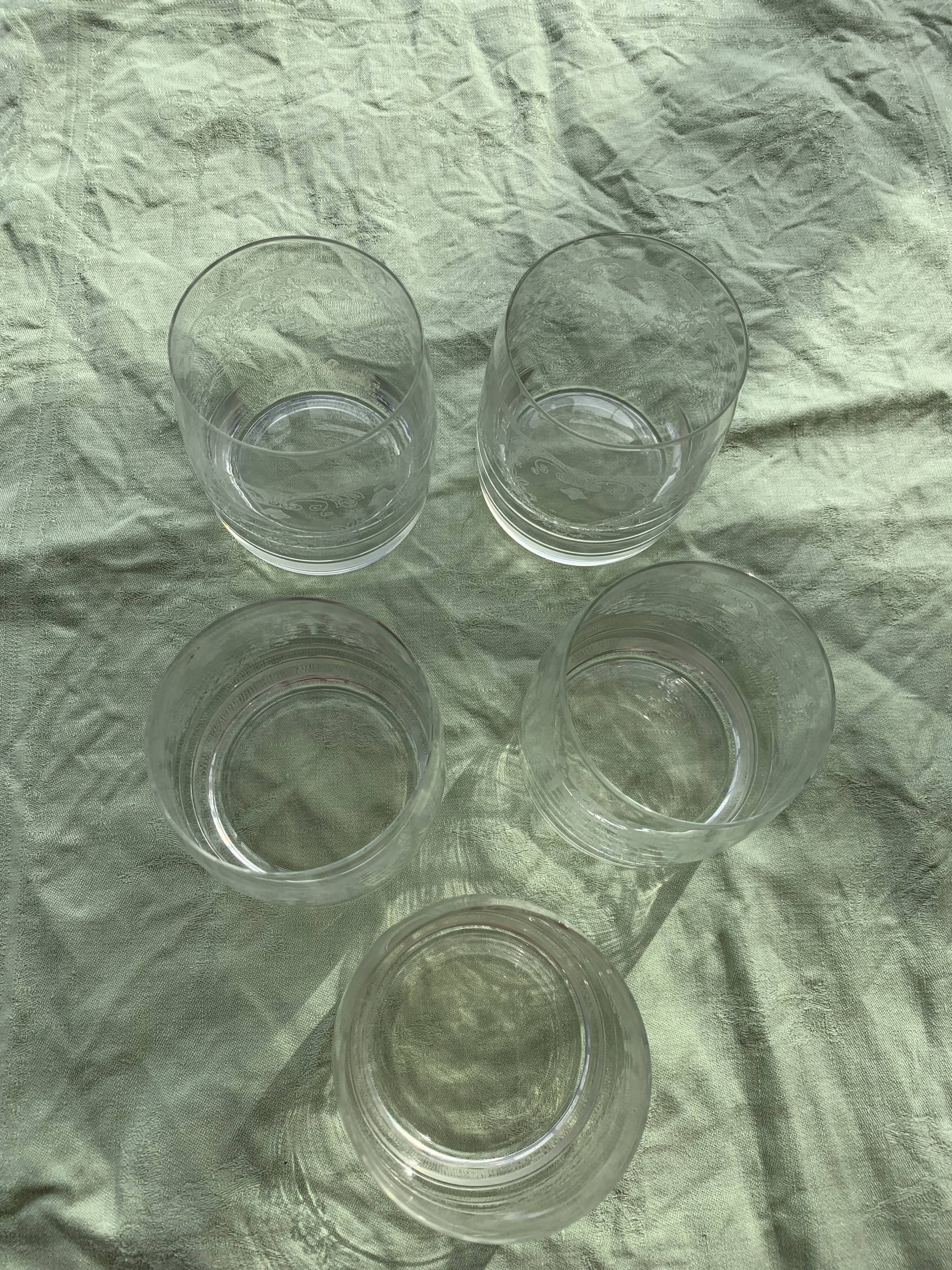 5 antique whiskey glasses, Easter frieze bells and vintage flowers