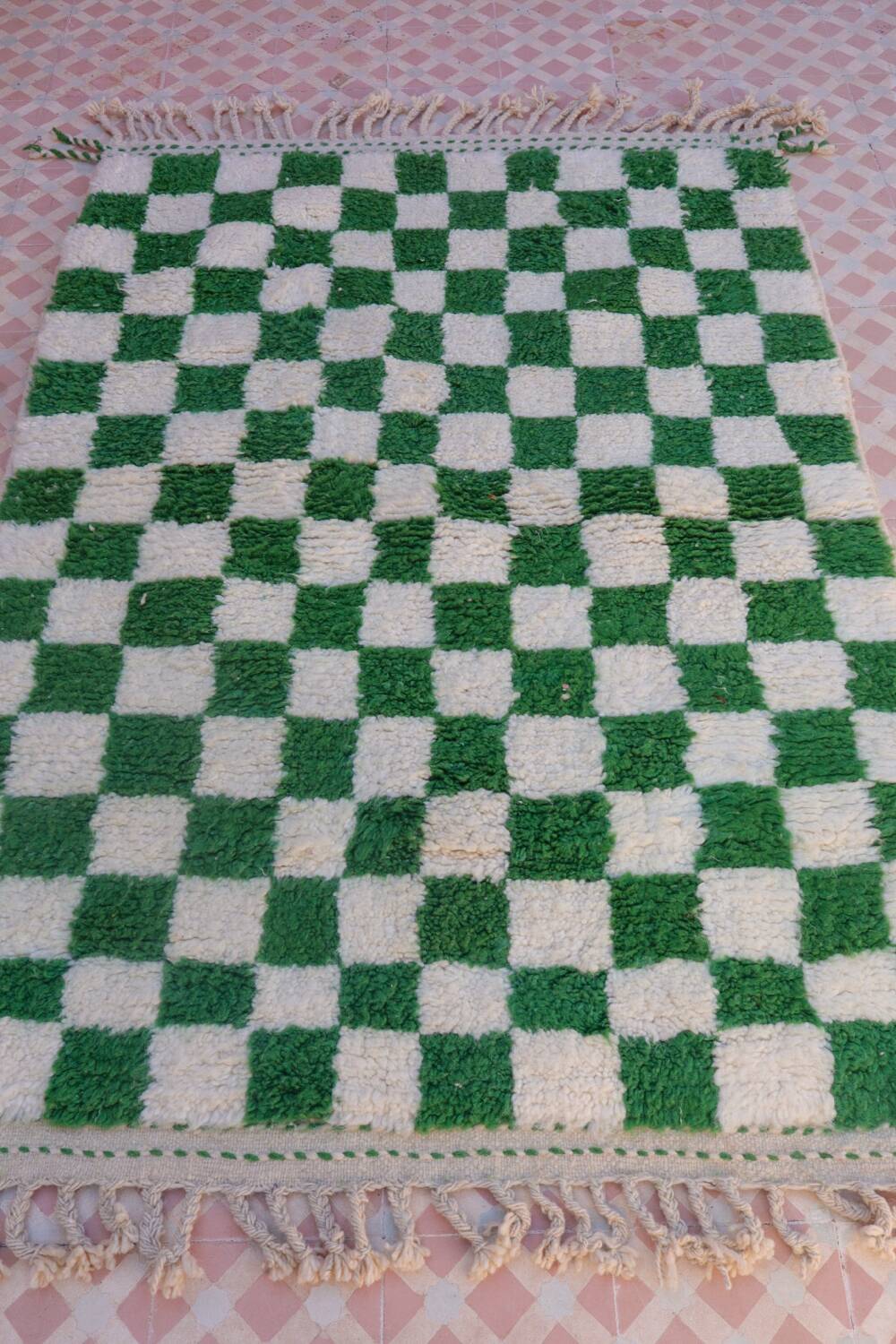 Fir green checkered Berber rug
