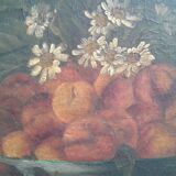 Tableau huile sur toile ancien nature morte aux abricots et pêches  . 19 ème