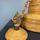 Midcentury Italian pencil reed rattan bamboo and brass hanging lamp pendant