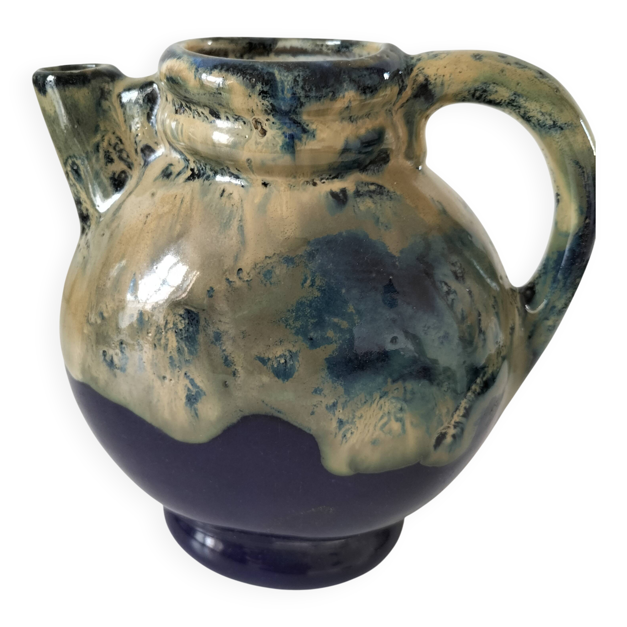 Blue and beige glazed stoneware jug, model 218