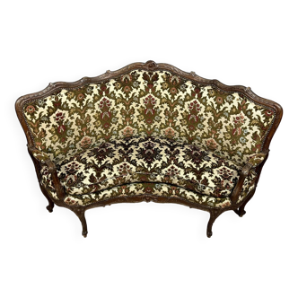 Louis XV style corner bench / cackler in carved wood, 19th century