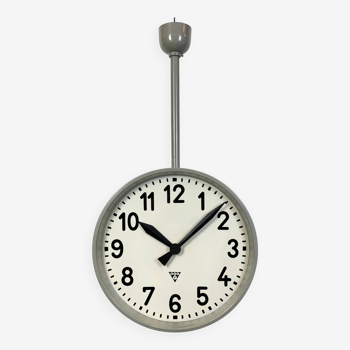 Grande Horloge Industrielle Double Face pour Chemin de Fer ou Usine de Pragotron, 1950s