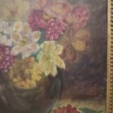 Oil on cardboard signed "Still life with bouquet of flowers" gilded wooden frame