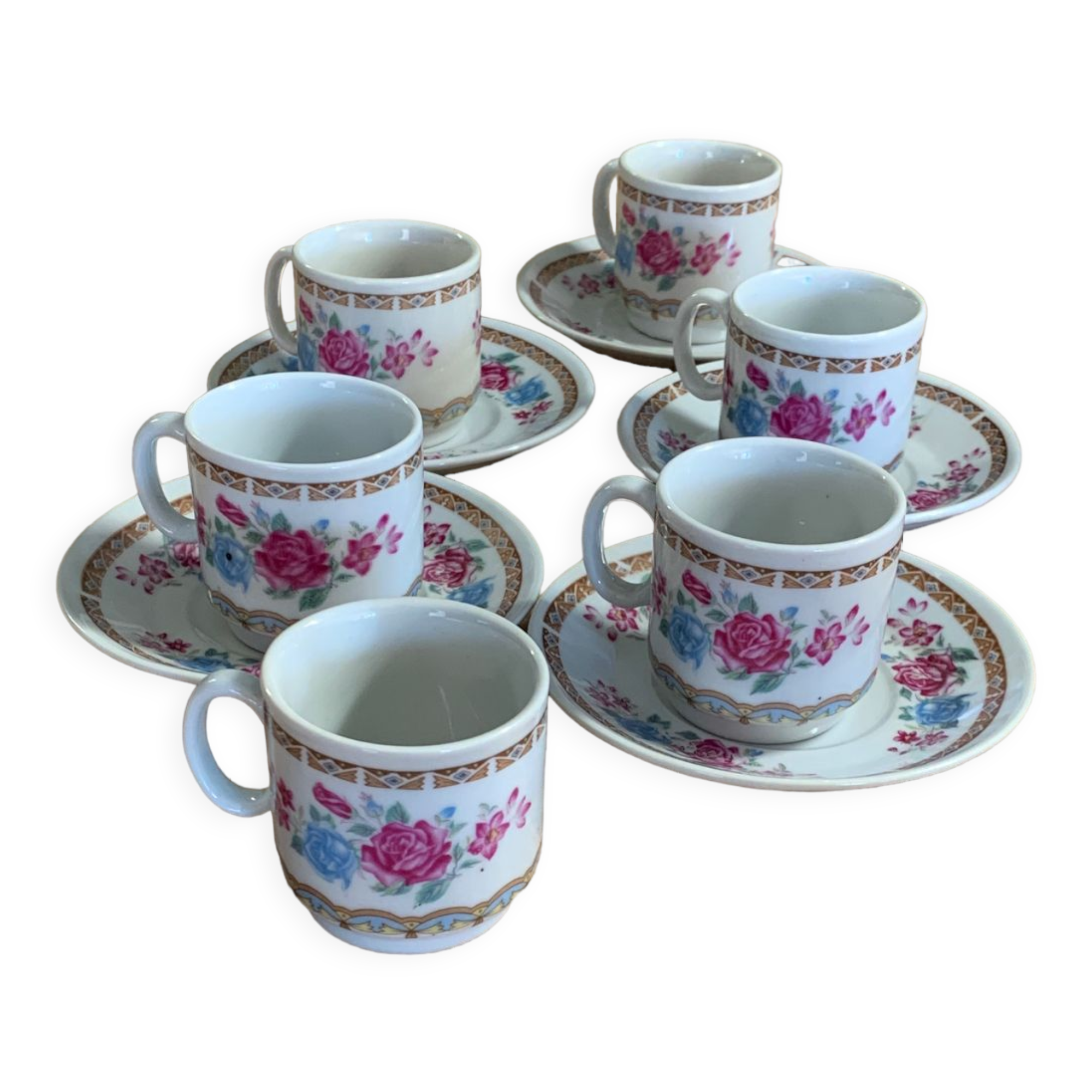 Tea set or coffee rose flowers 6 cups 5 under cups