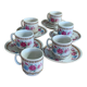 Service à thé ou café rose fleurs 6 tasses 5 sous tasses