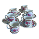 Service à thé ou café rose fleurs 6 tasses 5 sous tasses