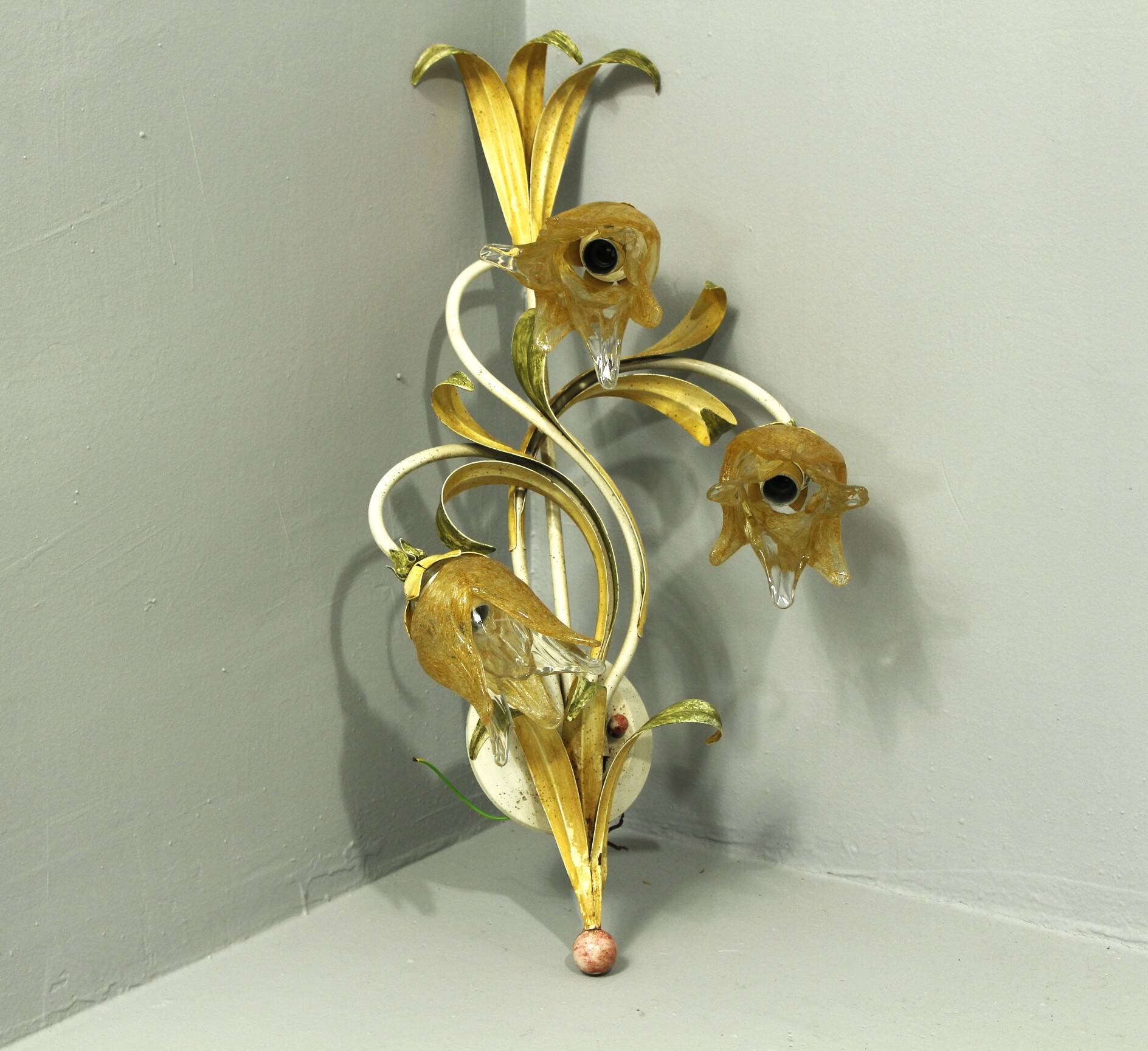 Set of 10 Wall Lights from colored hand crafted iron and Murano glass