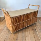 Bench-chest in rattan and bamboo 60s