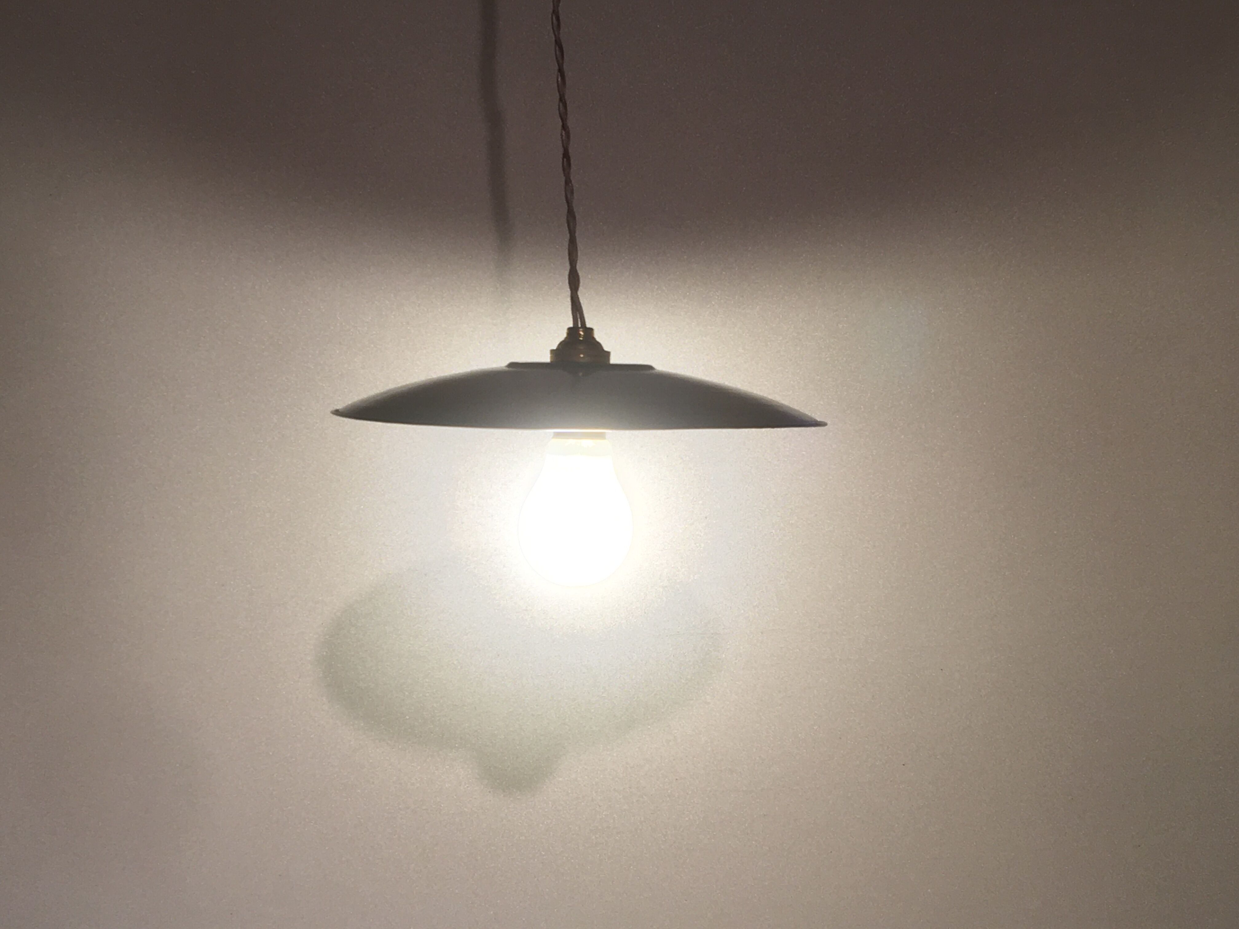 Industrial hanging lamp with green and white enamelled tin blinds