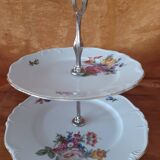 Présentoir à Gateaux - Serviteur 2 étages -  Porcelaine décor Floral