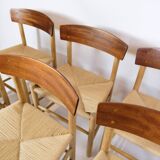 Ensemble de 6 chaises de salle à manger modèle J39 connu sous le nom de « Folke Chair » fabriquées en teck et chêne par Børge Mogensen