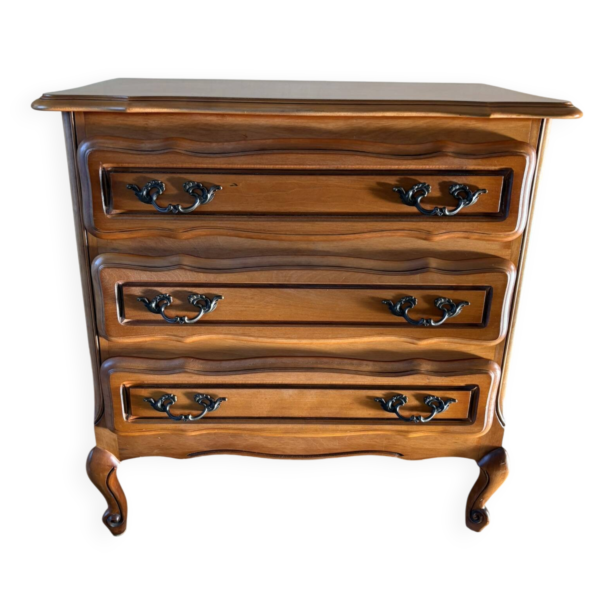 Vintage wooden chest of drawers, Louis XV style with curved drawers