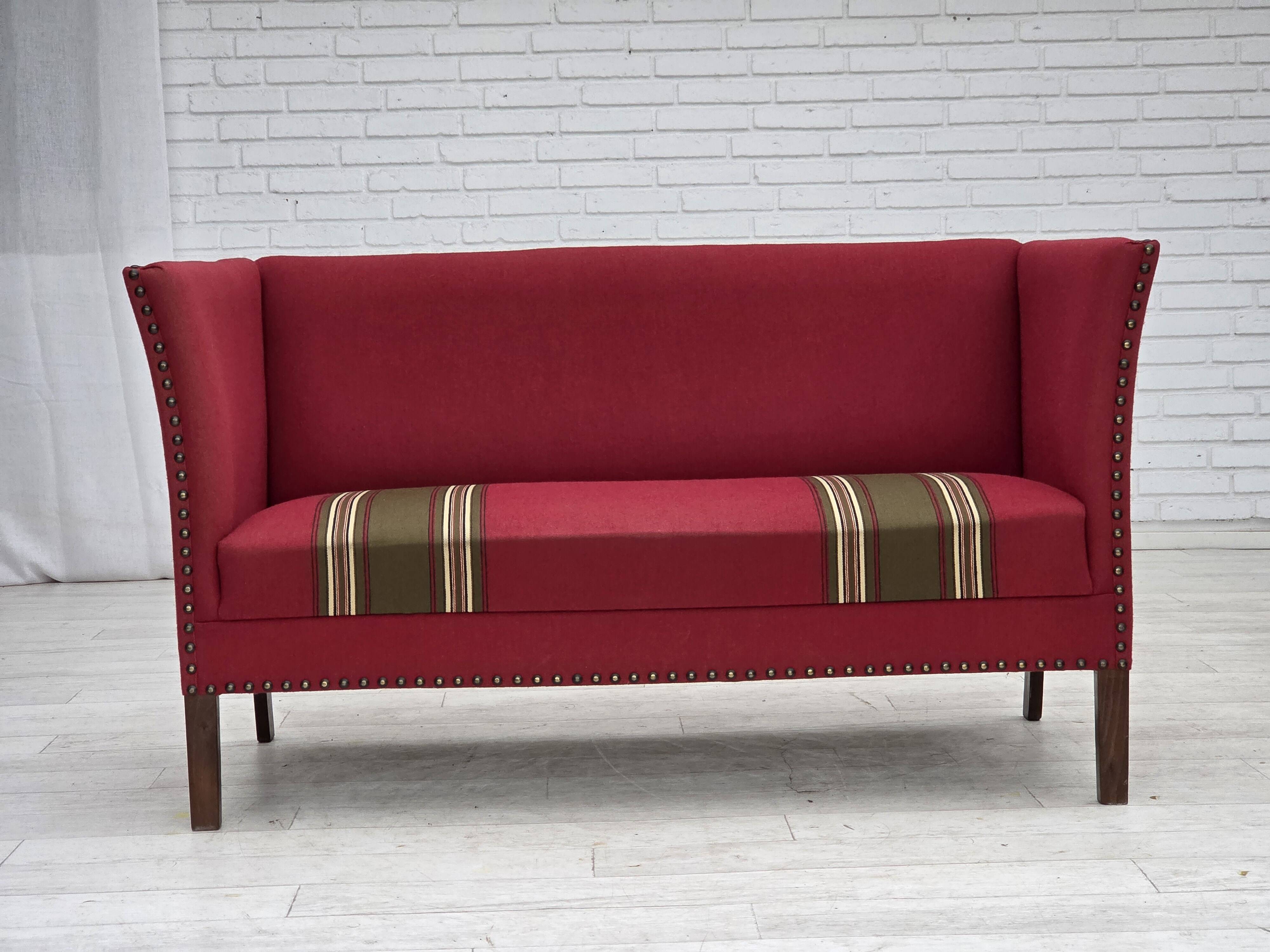 1970s, Danish 2-seater sofa, original red furniture wool, ash wood.