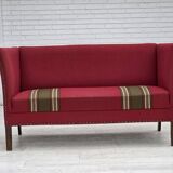 1970s, Danish 2-seater sofa, original red furniture wool, ash wood.
