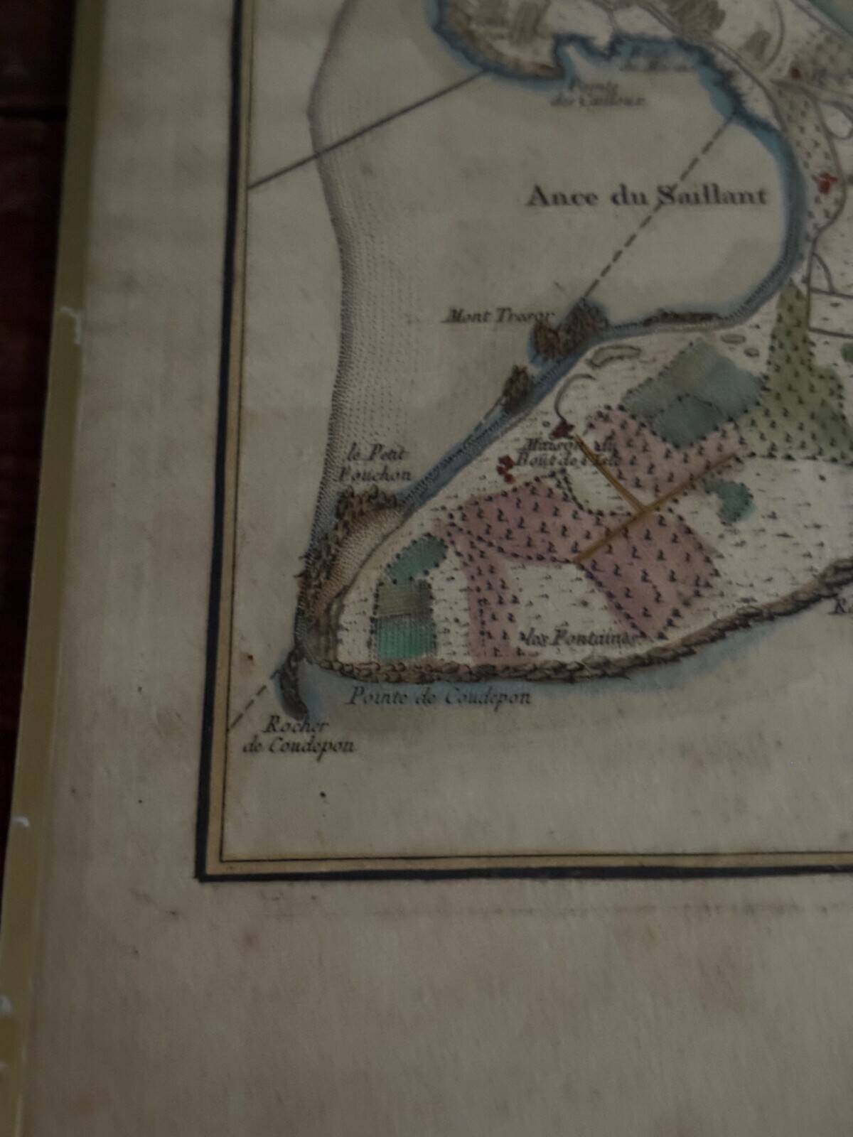 Color engraving under glass, plan of Isle Daix, 18th century