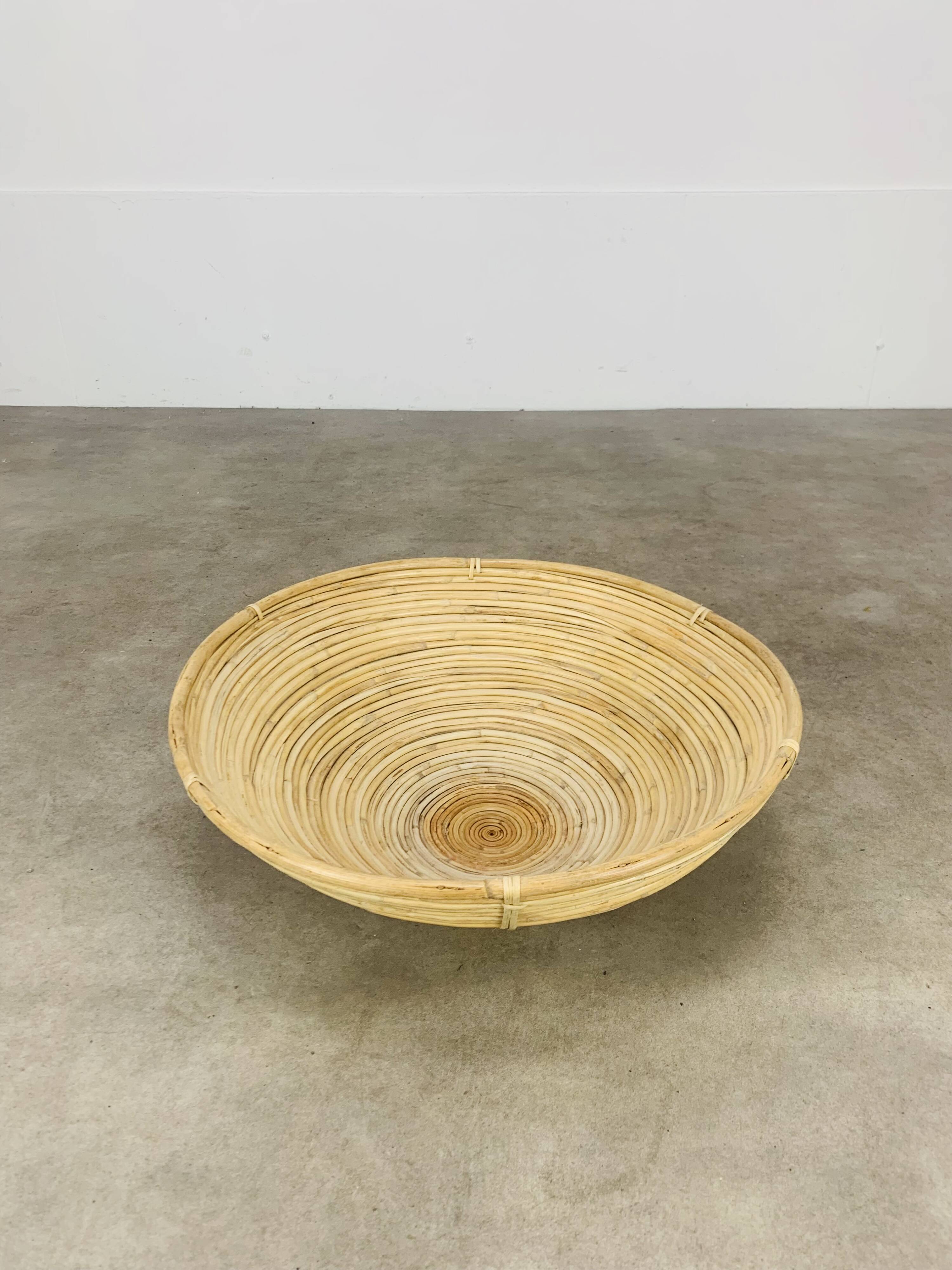 Large wicker bowl 48 cm, vintage, 60s, rattan
