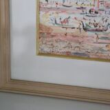 Painting View of Venice, pencil, watercolor and pastels, signed by Bernard Mangez