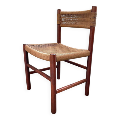 Belle chaise, structure en bois avec assise et dossier en corde de papier