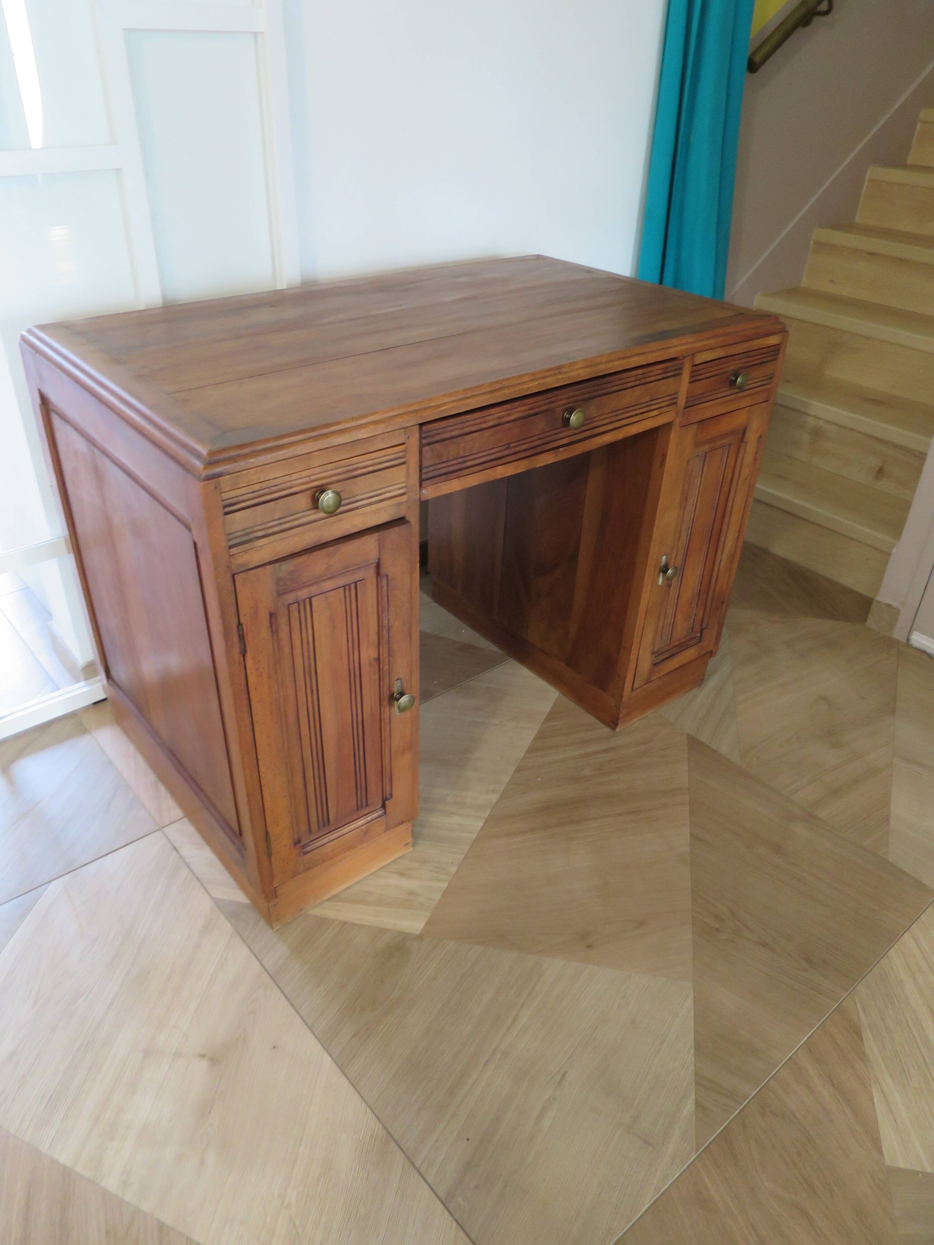Vintage Art Deco schoolmaster's desk - double-sided - solid wood - 1940s/50s
