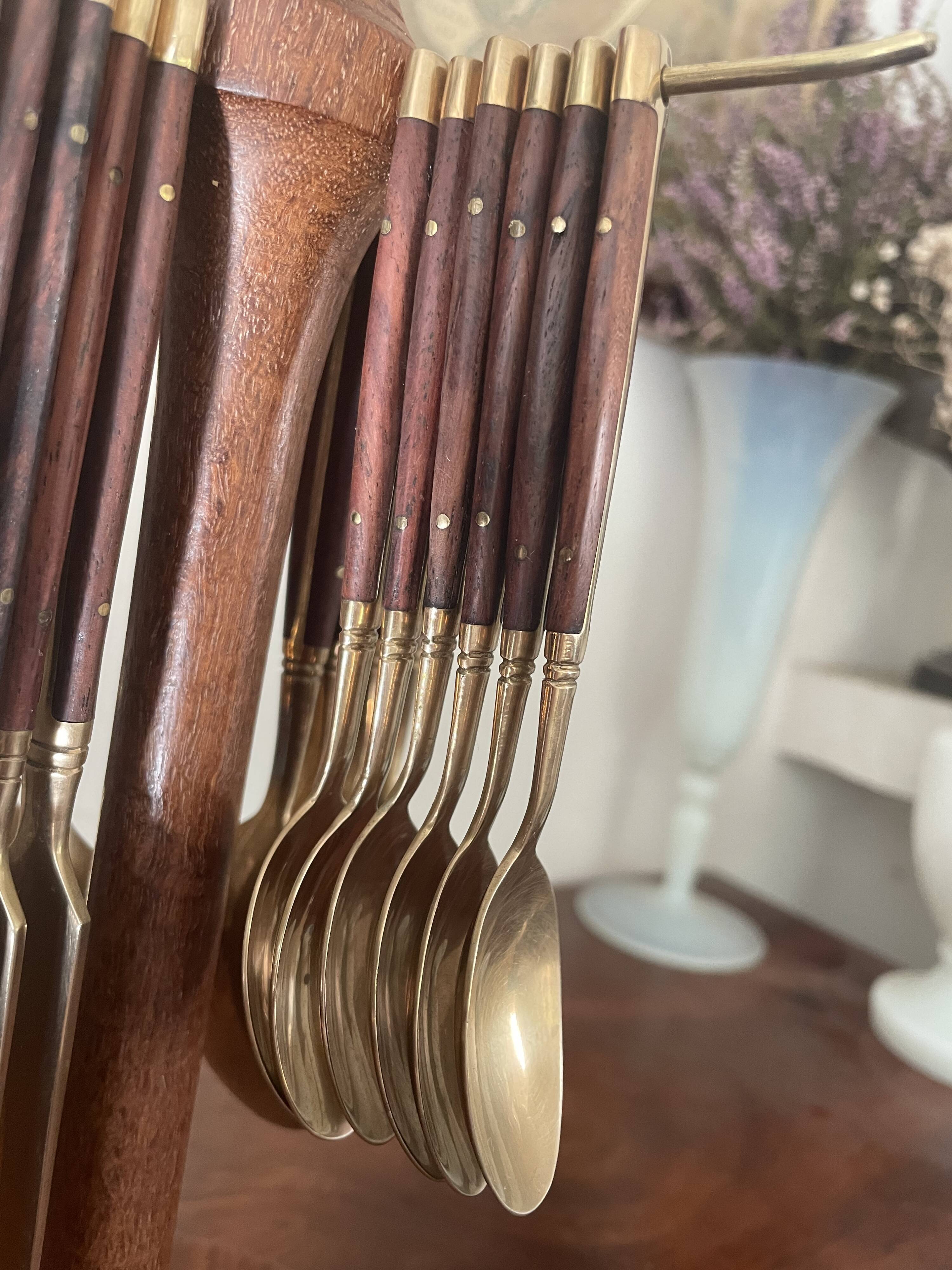 Cutlery in brass and rosewood 24pcs