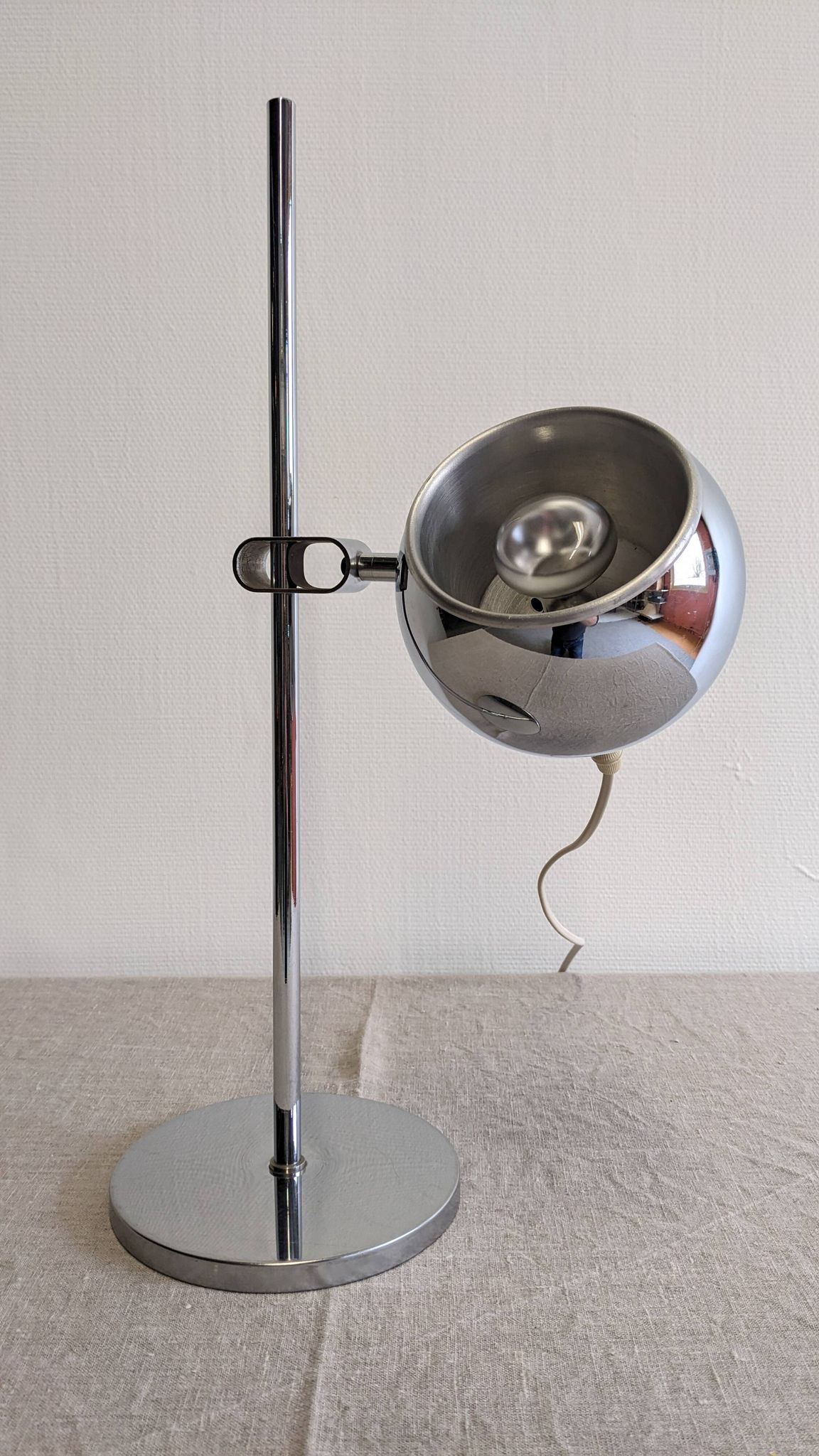 Chrome eye ball lamp, space age, Germany circa 1970.