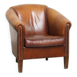 Cognac-Colored Sheepskin Leather Club Chair