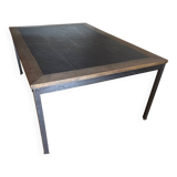 Industrial style dining table in wood and slate