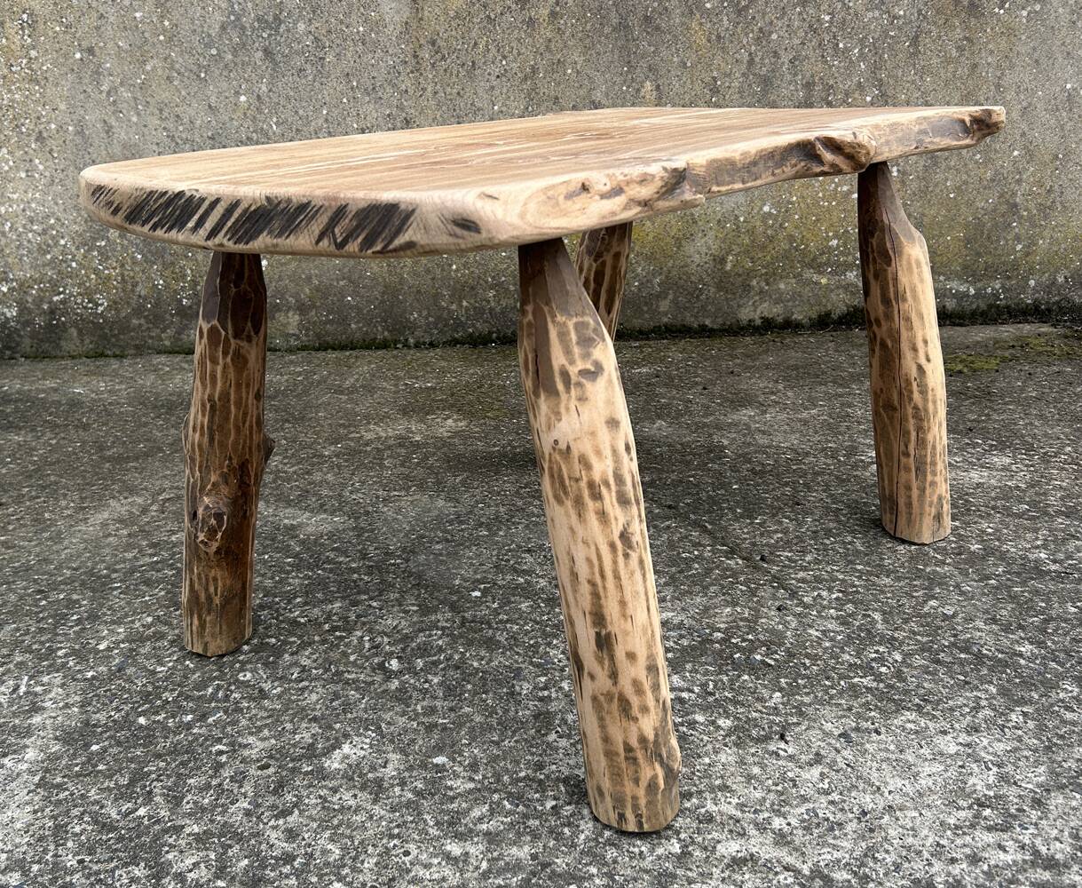Brutalist coffee table, solid oak, tree trunk
