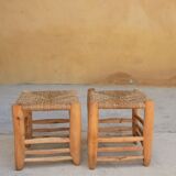 Tabouret berbère vintage bois et paille