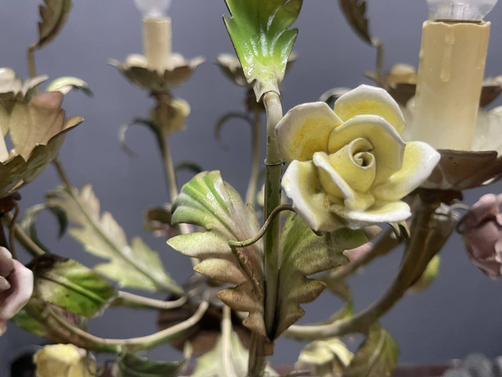 Tole Ceramic Flower Italian Chandelier 1960’s 