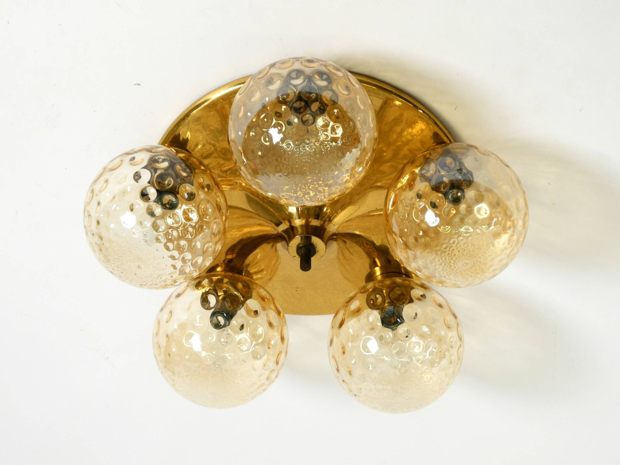1960s Space Age brass ceiling lamp with 5 glass balls