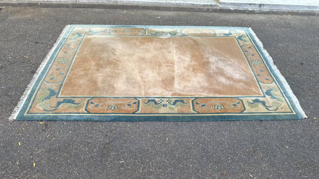 Large Handmade Chinese Carpet Wool (230x325 cm) – Beige & Celadon Blue