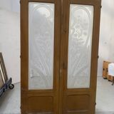 Double dividing door in wood and etched glass, 20th century