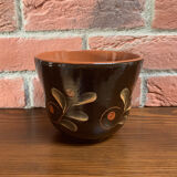Dark Brown East German Planter with Floral Motif in the Style of Khokhloma