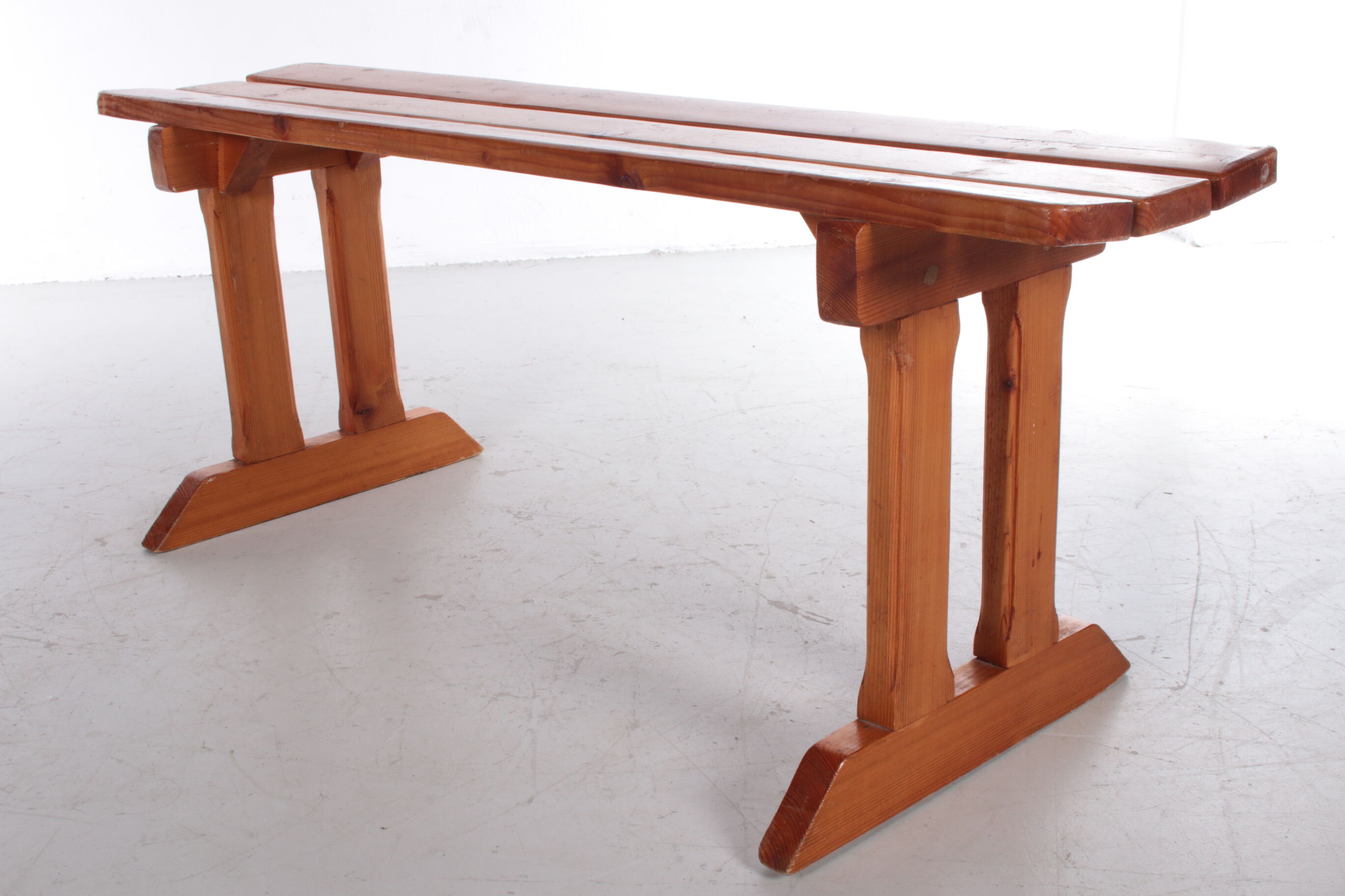 Vintage pine wooden bench tough look from france