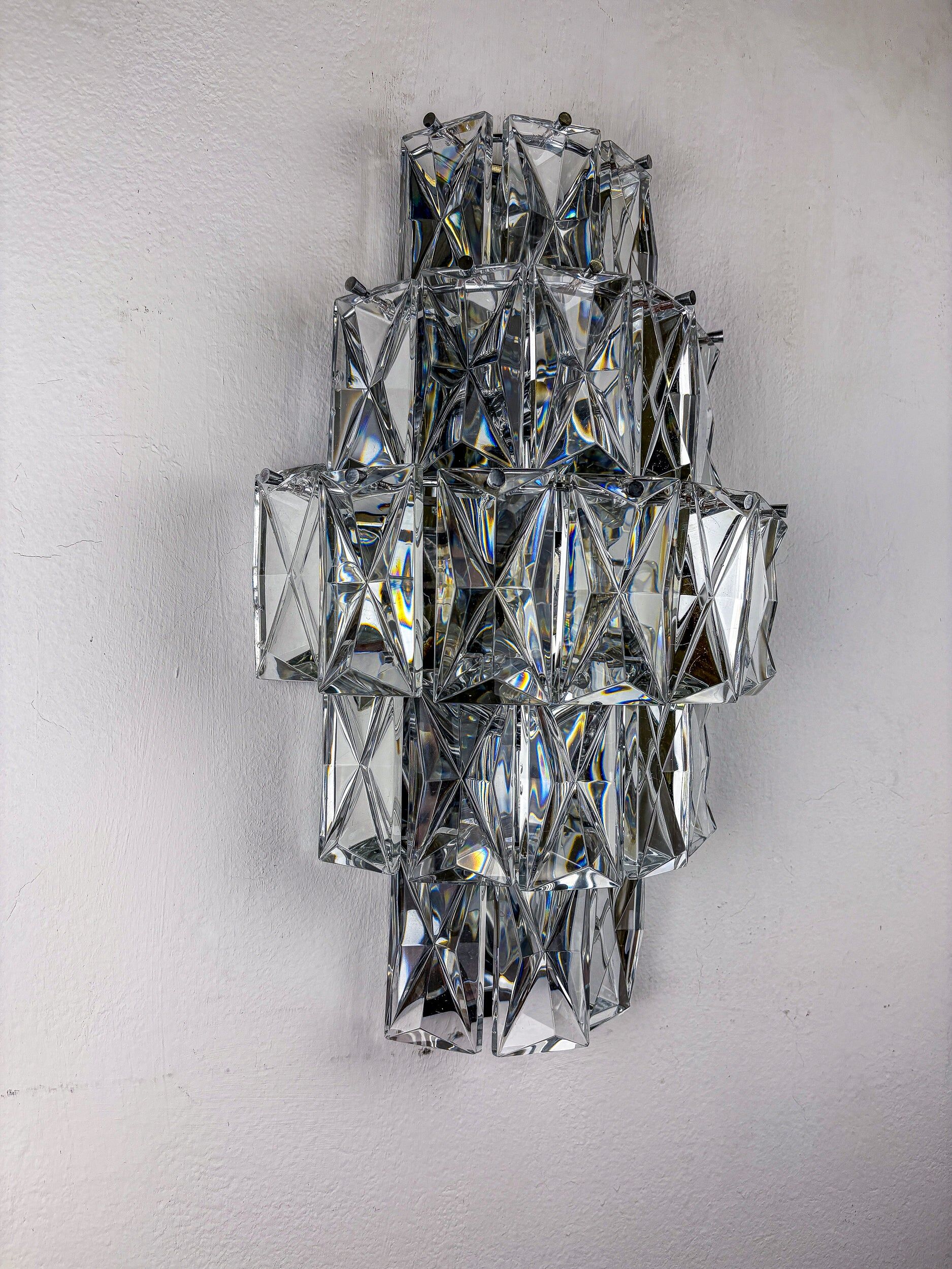 Kinkeldey XL 5-tier cut crystal wall sconce, Germany, 1970s