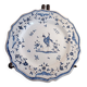 Old Moustiers faience plate blue and white with blue ibis decoration.