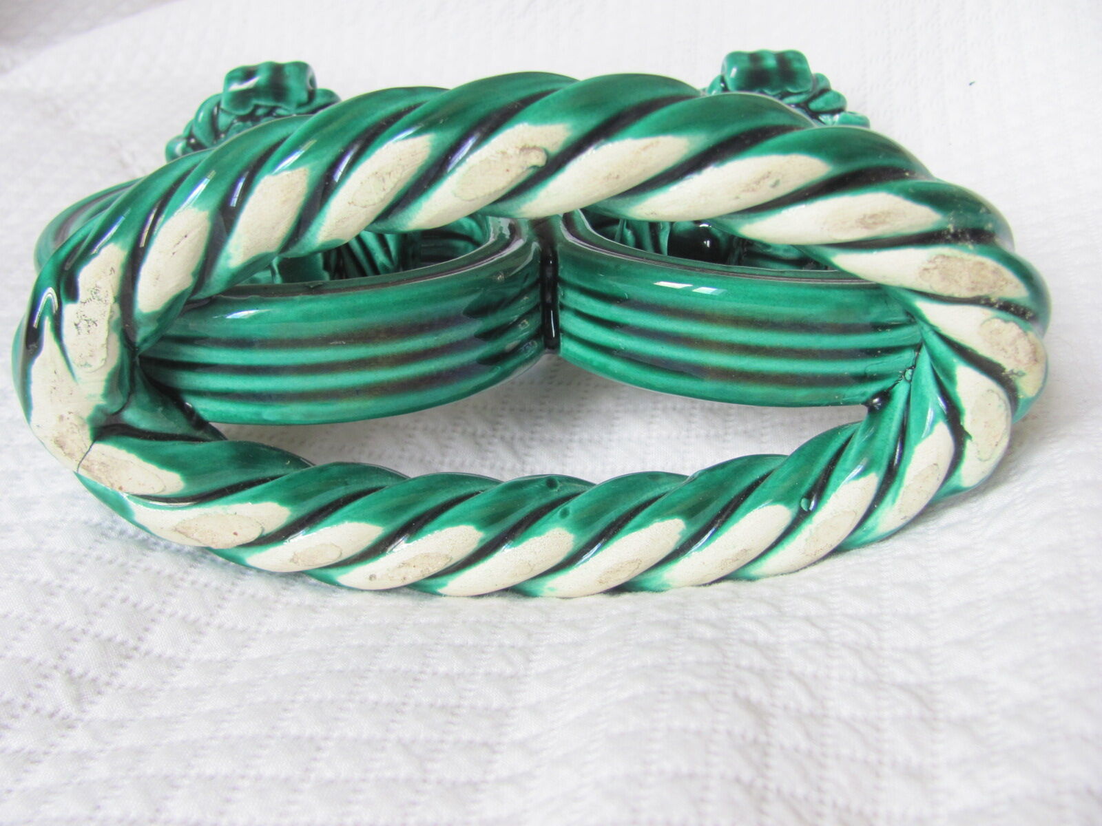 Bougeoir double  céramique Vallauris vert vintage