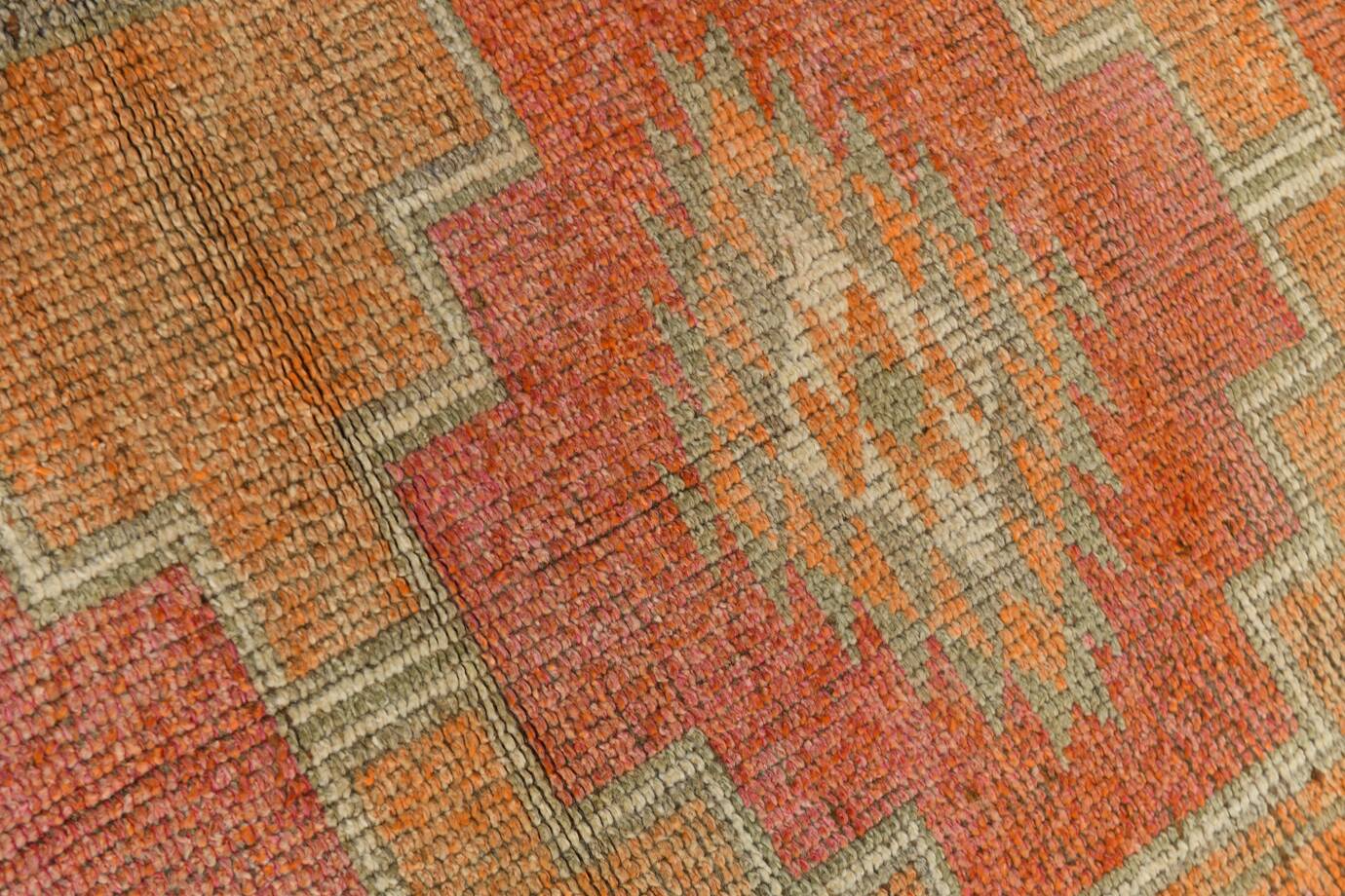 Tapis runner vintage, tons pastel délavés et motifs ethniques, 95x350Cm