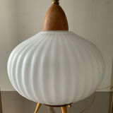 Tripod lamp in opaline and teak from the 60s