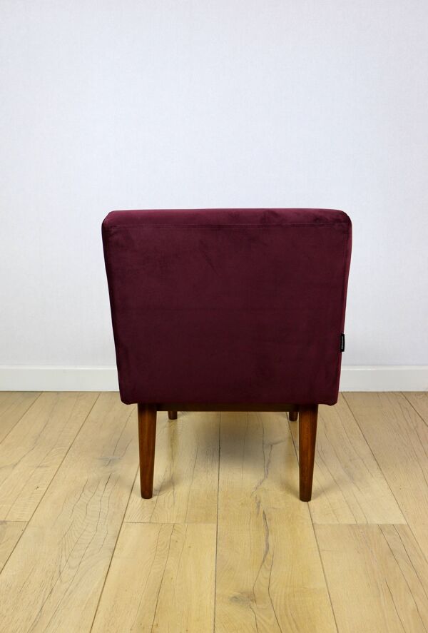 Fauteuil loft vintage années 70 en velours bordeaux.