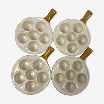 4 beige ceramic snail caquelons (for 6 snails)
