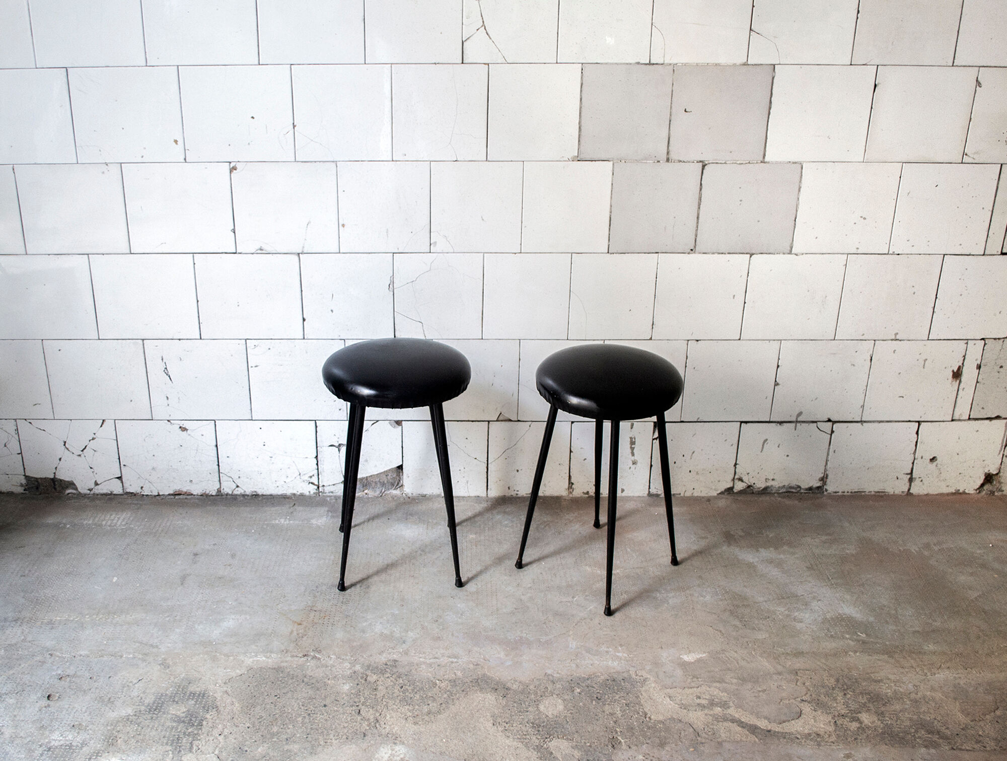 Pair of upholstered vinyl stools Italy 50s