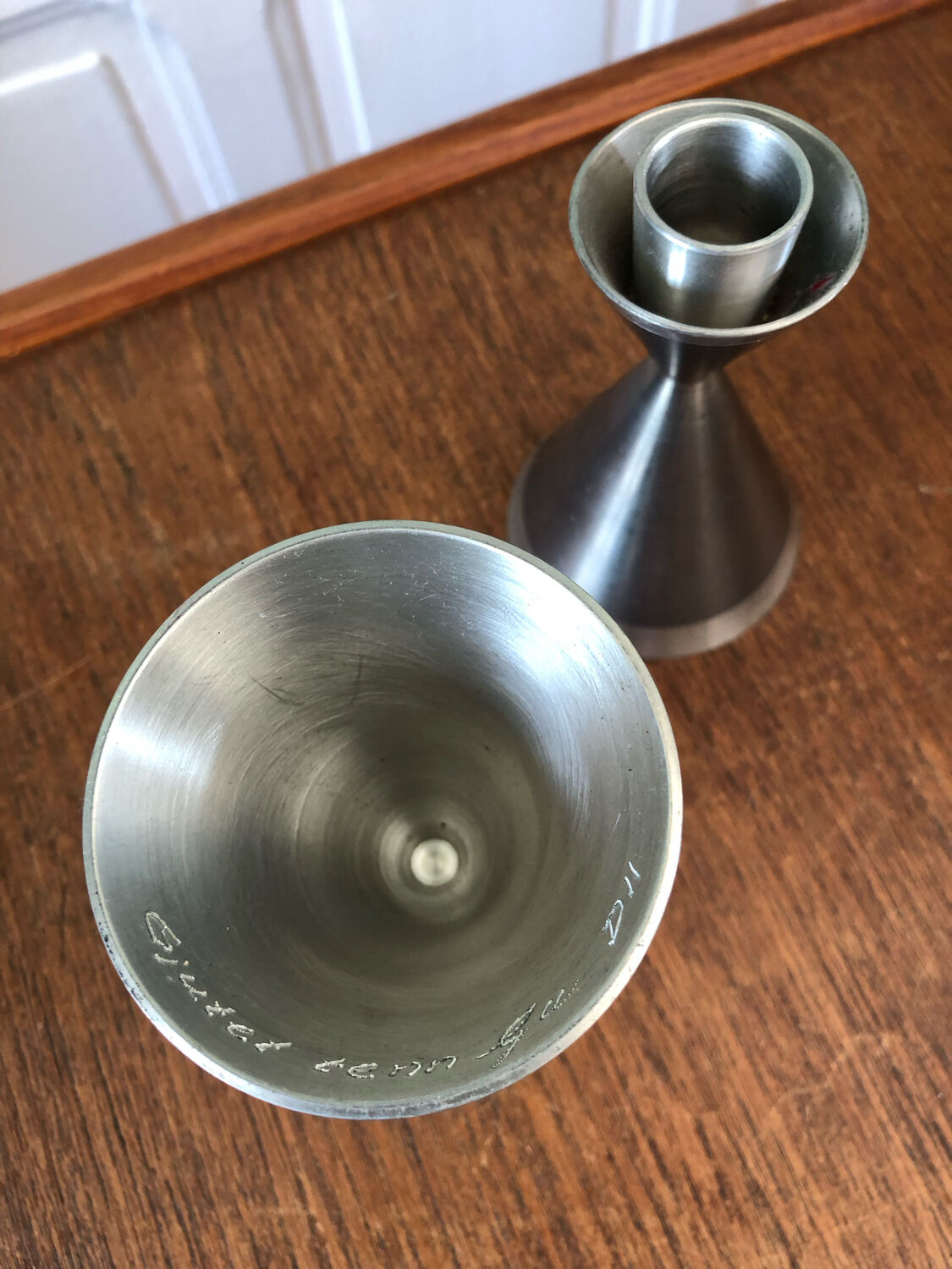 Pair of Scandinavian candle holders by Gjutet Tenn 1960