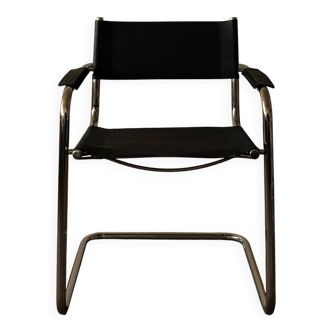 Chaise cantilever vintage Bauhaus en cuir chromé