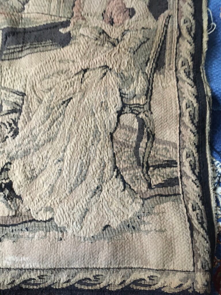 Tapisserie murale ancienne "Enfant au piano"