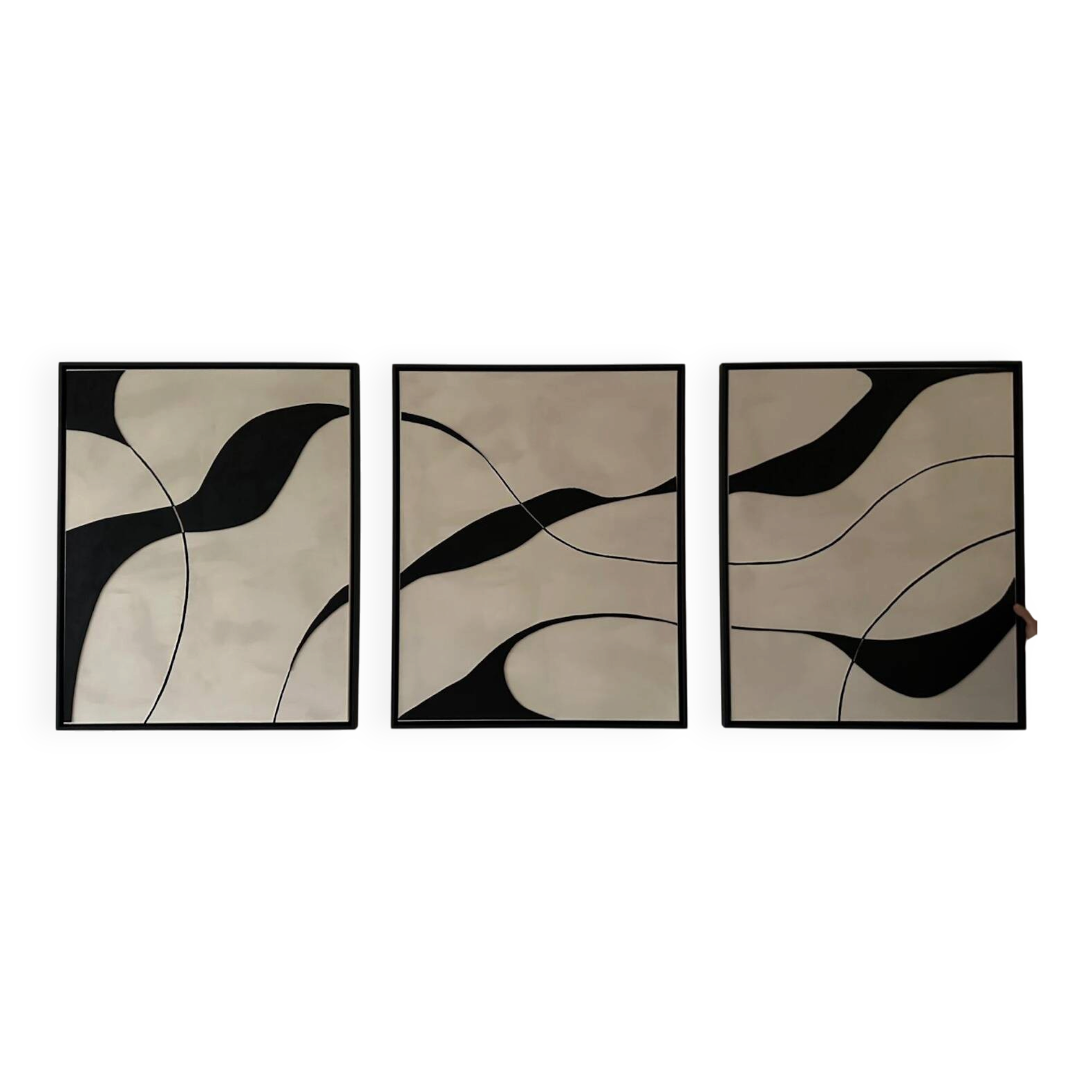 Tableaux triptyque design noir, beige lin