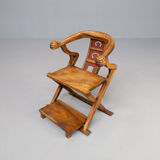 70s handmade wood carved throne chair